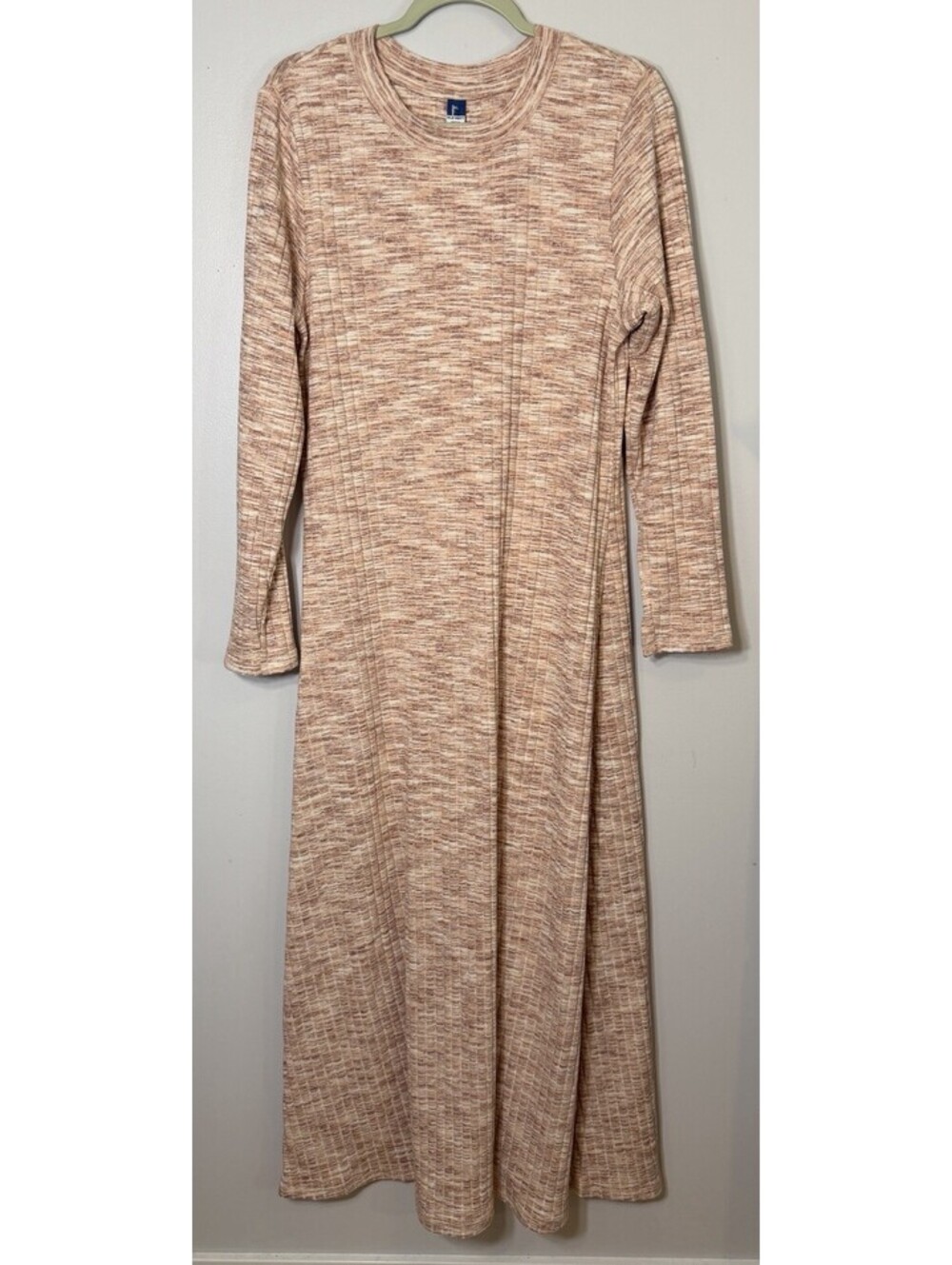 Old Navy Rib Knit Fit & Flare Maxi Dress XL Pink Long Sleeve Soft Cozy EUC